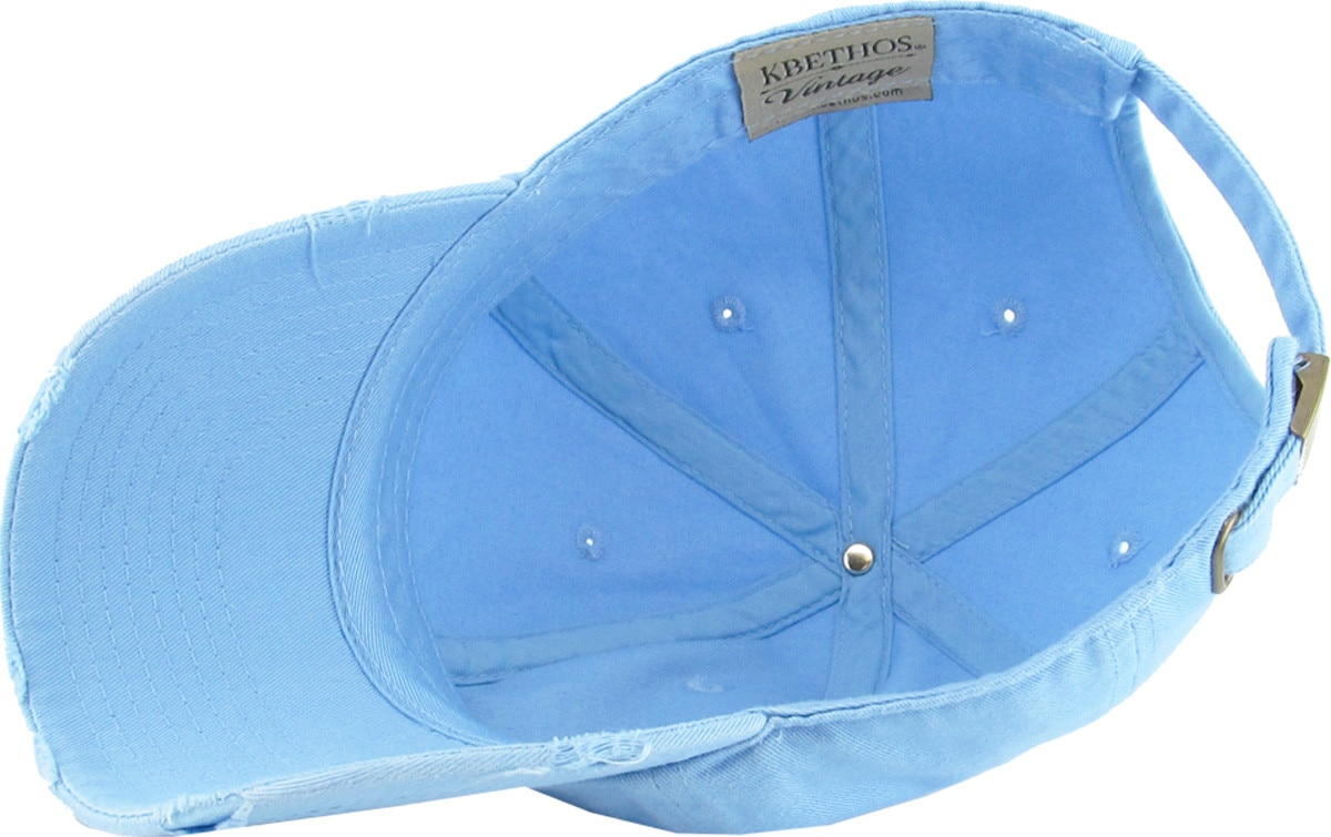 Sky Blue Distressed Vintage Baseball Cap Inside Turned Over View